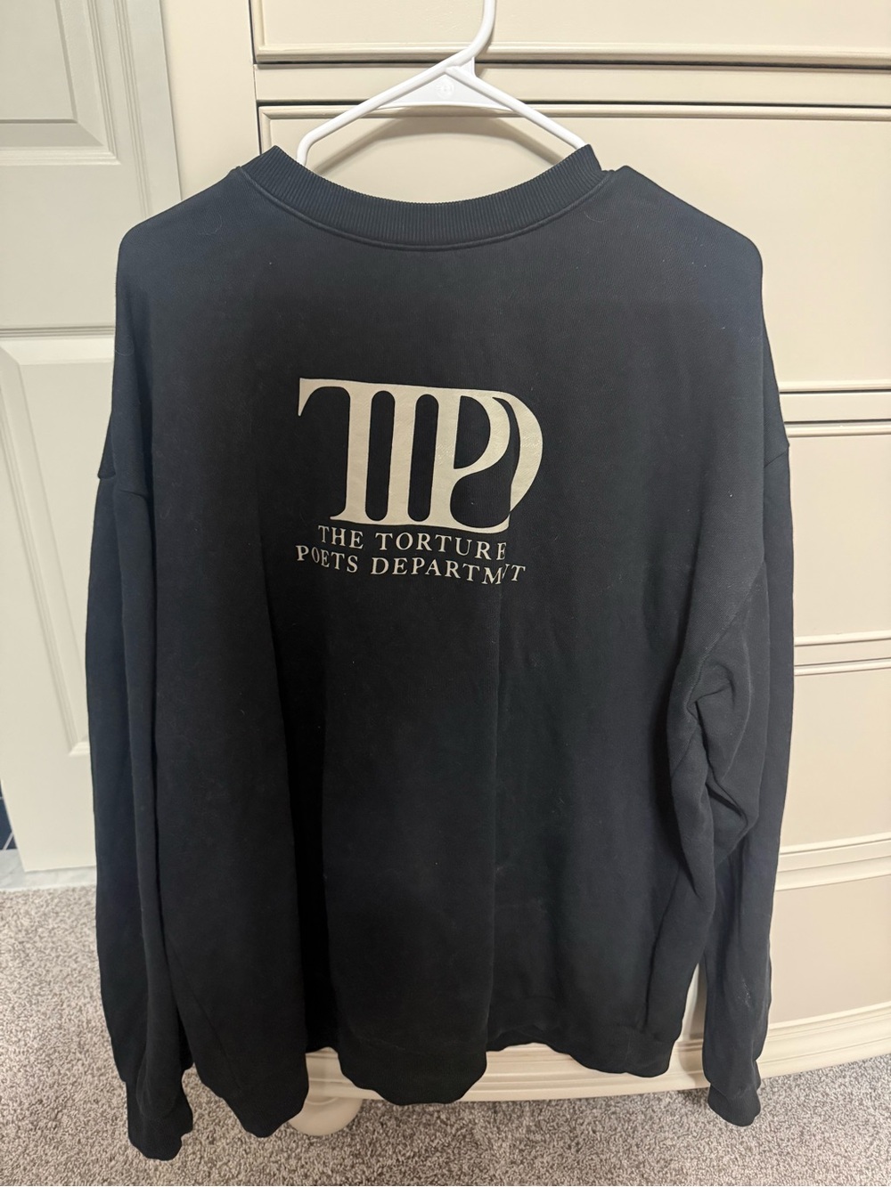 Taylor Swift Black Crewneck Sweatshirt with White 'TTP' Logo